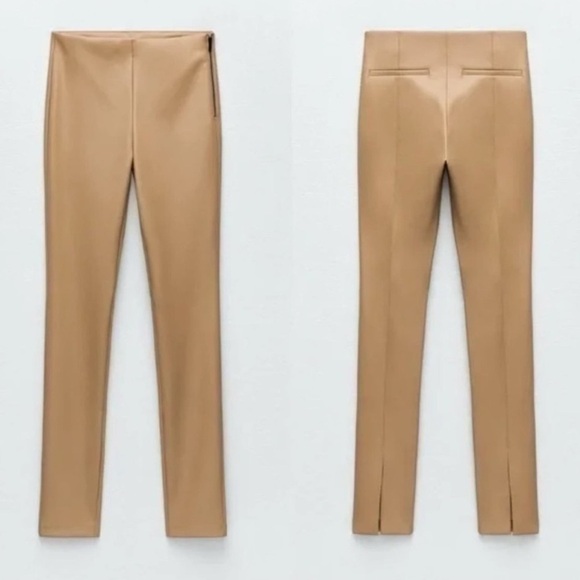 Zara Blogger Fav Tan Faux Leather Legging - S - Picture 2 of 7